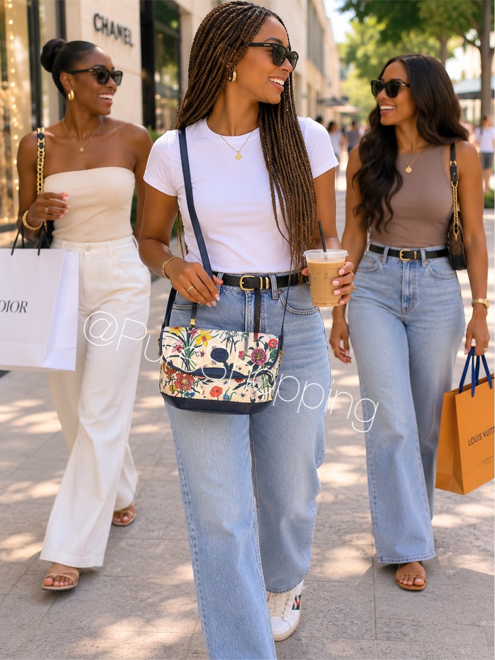 𝑽𝒊𝒏𝒕𝒂𝒈𝒆 Floral Gucci Crossbody Bag with Navy leather trim